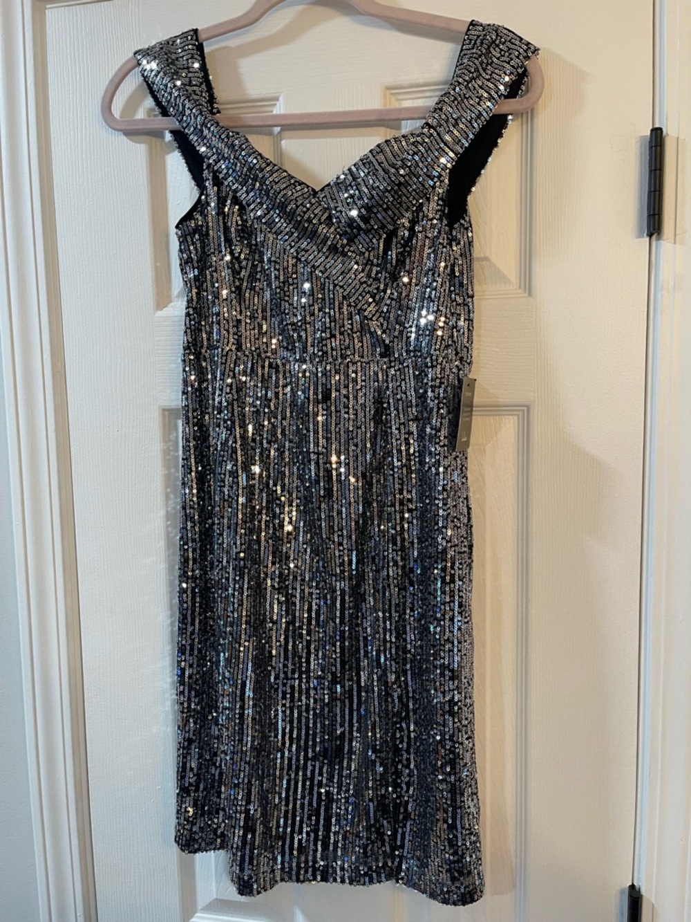 Lulu's Silver One-Shoulder Sequin Cocktail Dress